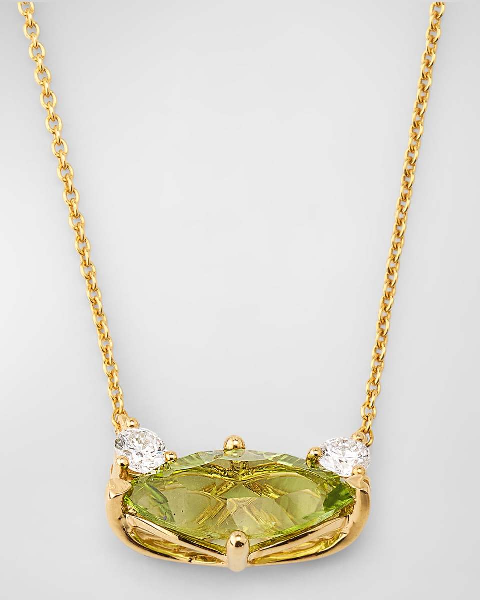 18K Yellow Gold Marquise Peridot and Diamond Necklace